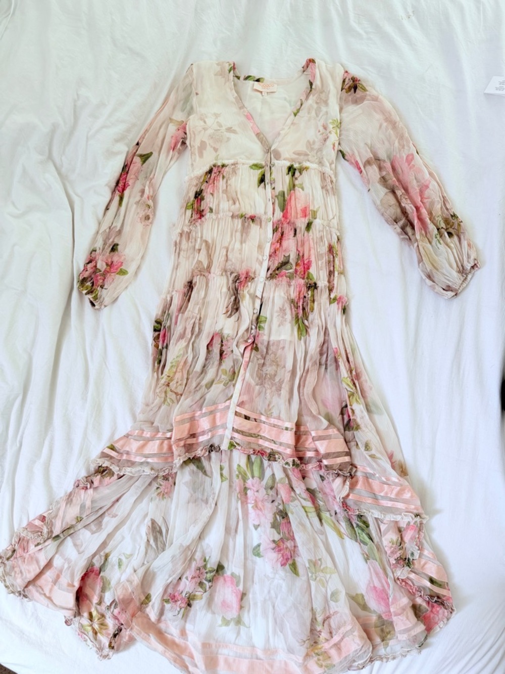 Rococo Sand Melody Maxi Dress Floral High Low Balloon Sleeve Boho Romantic S - Picture 4 of 11